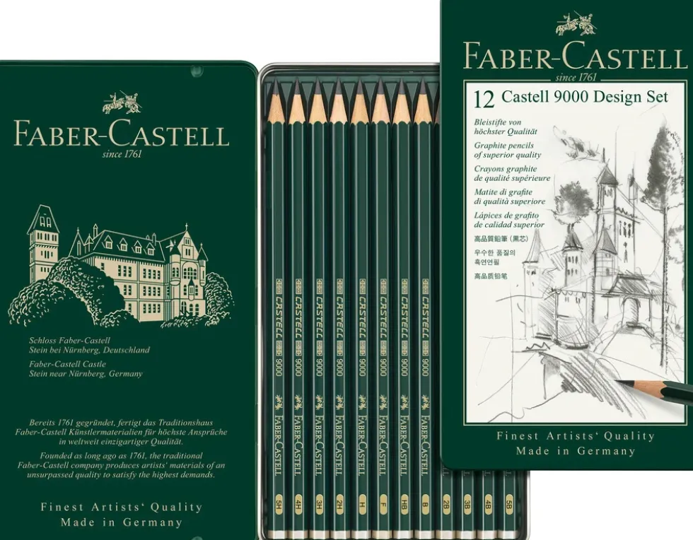 Blyant sæt pitt Faber-Castell 9000 5b-5h tin 12 ass