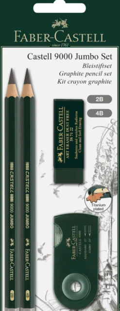 Blyant sæt pitt Faber-Castell 9000 jumbo 2 ass spidser+visk.