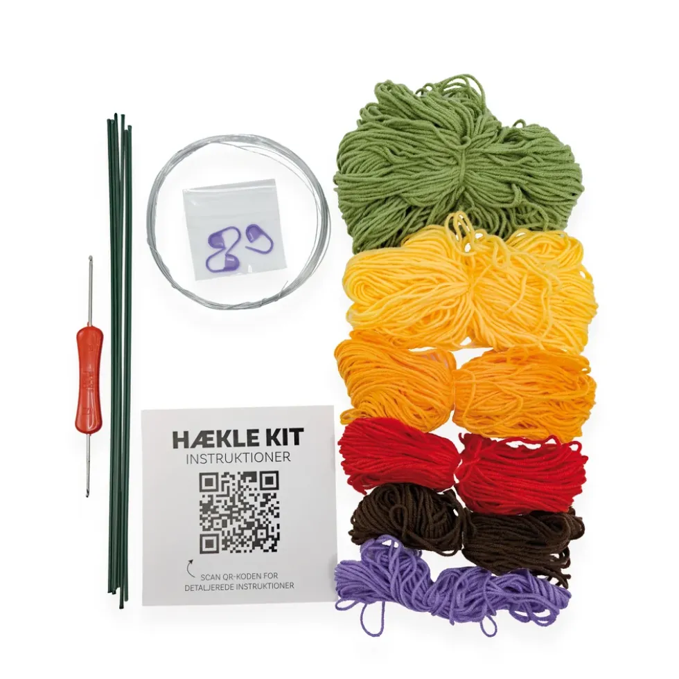 Hækle kit klare farver 6 stk. orange, gul, lilla, pink, hvid