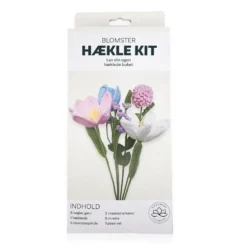 Hækle kit pastel blomster 6 stk blå, pink, hvid, lilla, grøn