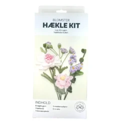 Hækle kit pastel blomster 6 stk i hvid, pink, lilla, grøn