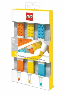 LEGO highlighters, 3 stk. orange, gul og tyrkis i box