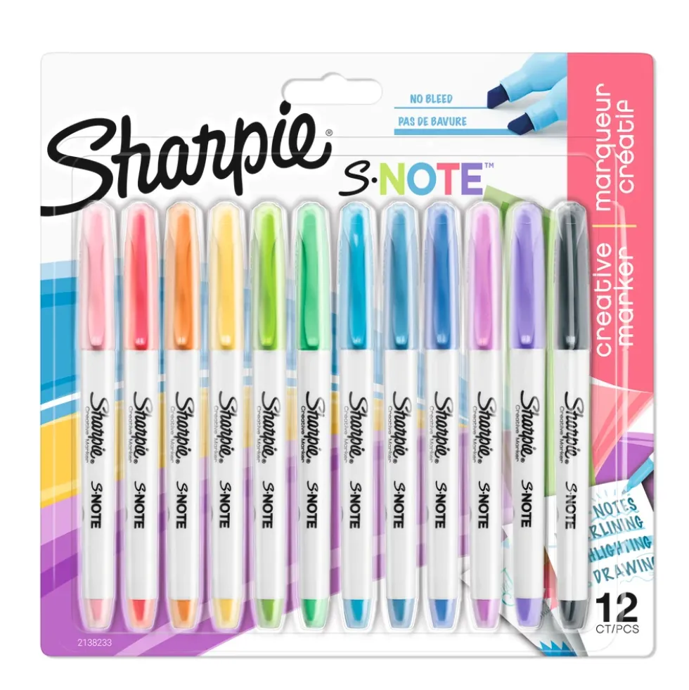 Markersæt/highlighter Sharpie S-Note 12 stk. Ass. Farver