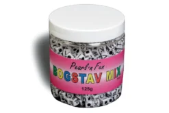 Pearl`n fun bogstaver 7mm sort/hvid 125g bøtte
