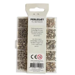 Perler æske guld forskellige størrelser inkl. nål/tråd