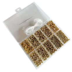 Perler æske guld forskellige størrelser inkl. nål/tråd
