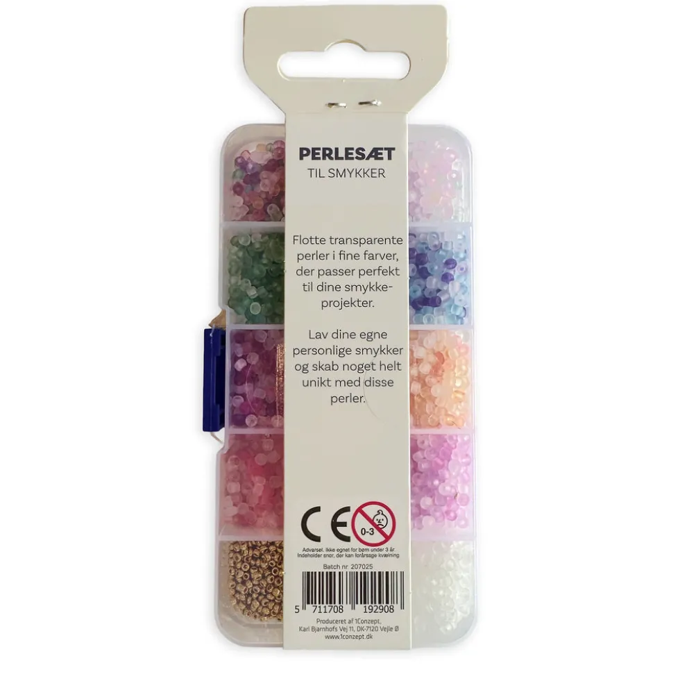 Perler æske transparente ass farver inkl. nål/tråd