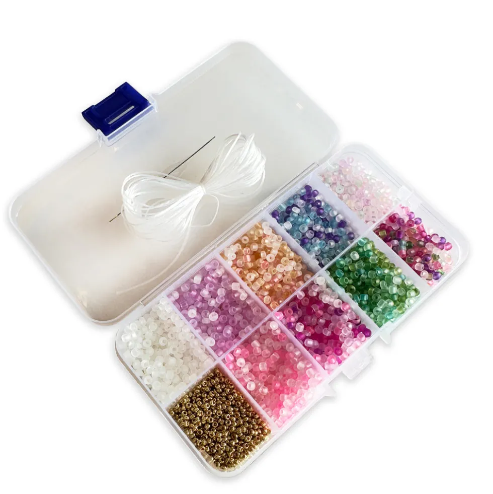Perler æske transparente ass farver inkl. nål/tråd