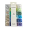 Perler æske trendy blå/grøn/guld/bogstav mix inkl. nål/tråd