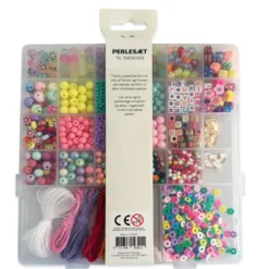 Perler æske trendy mix pastel/smiley/unicorn inkl. nål/tråd