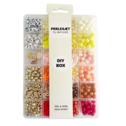 Perler æske trendy orange/gul/pink/guld/bogstav mix nål/tråd