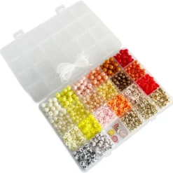 Perler æske trendy orange/gul/pink/guld/bogstav mix nål/tråd