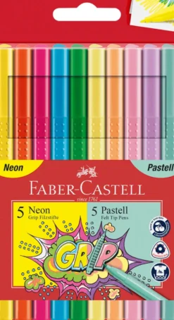 Tusser grip Faber-Castell 10 stk 5 neon 5 pastel