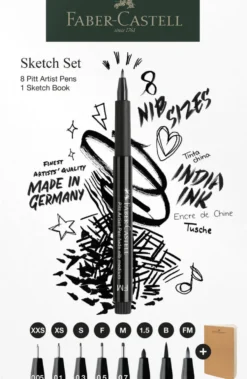 Tusser Pitt Artist Faber Castell 8 Ass + Sketchbook